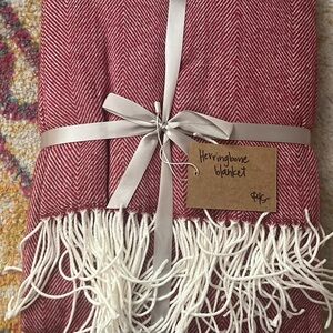 Red Herringbone Blanket with Fringe